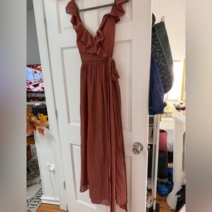 Revelry Valerie Chiffon Faux Wrap Dress
Color: Cinnamon Rose size 6